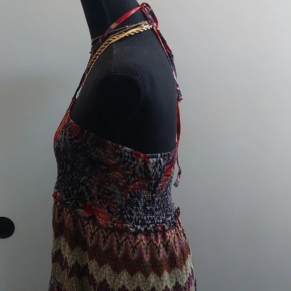 Strapless Halter Midi/Maxi Dress L Bohemian Festival Western Indie Shabby Chic - Picture 6 of 7